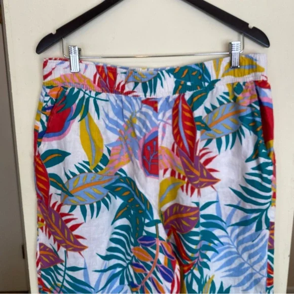 C & C California Colorful Tropical Leaf Wide Leg Linen Pants Womens XL Pockets - Picture 3 of 9